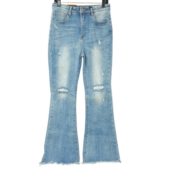 Risen Los Angeles Jeans Distressed Flare High Rise 31/13 Stretch Frayed Hem NWT - Picture 1 of 15